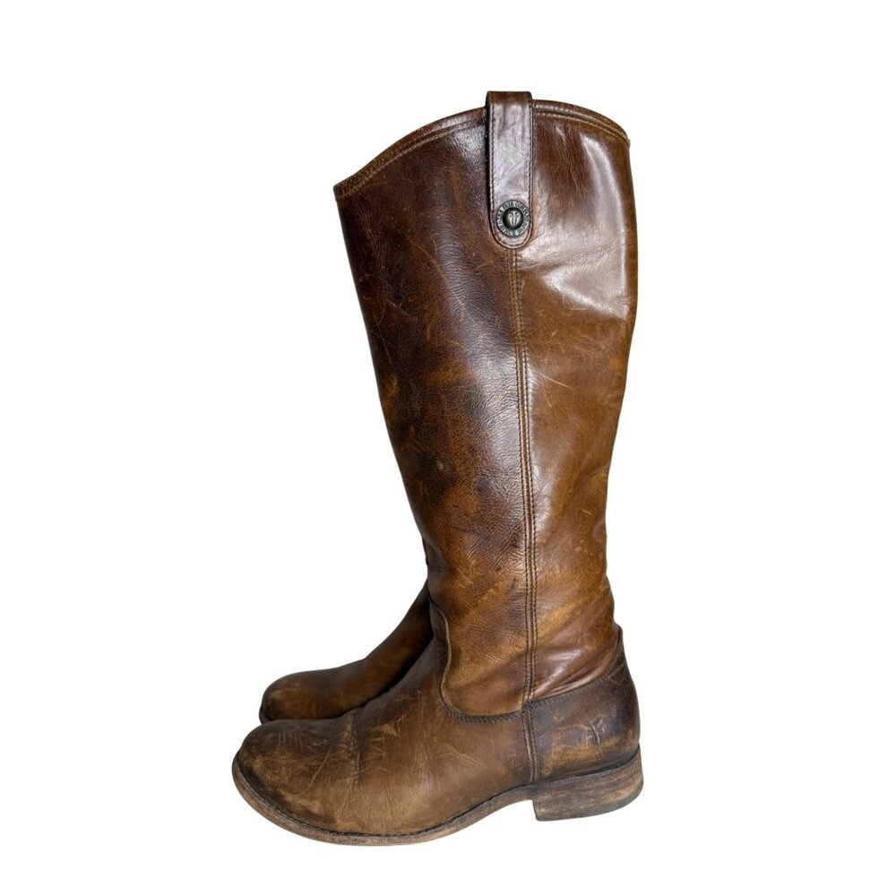 Frye Melissa Button Pull On Boots Womens Size 7 B Brown Tall Distressed Leather‎